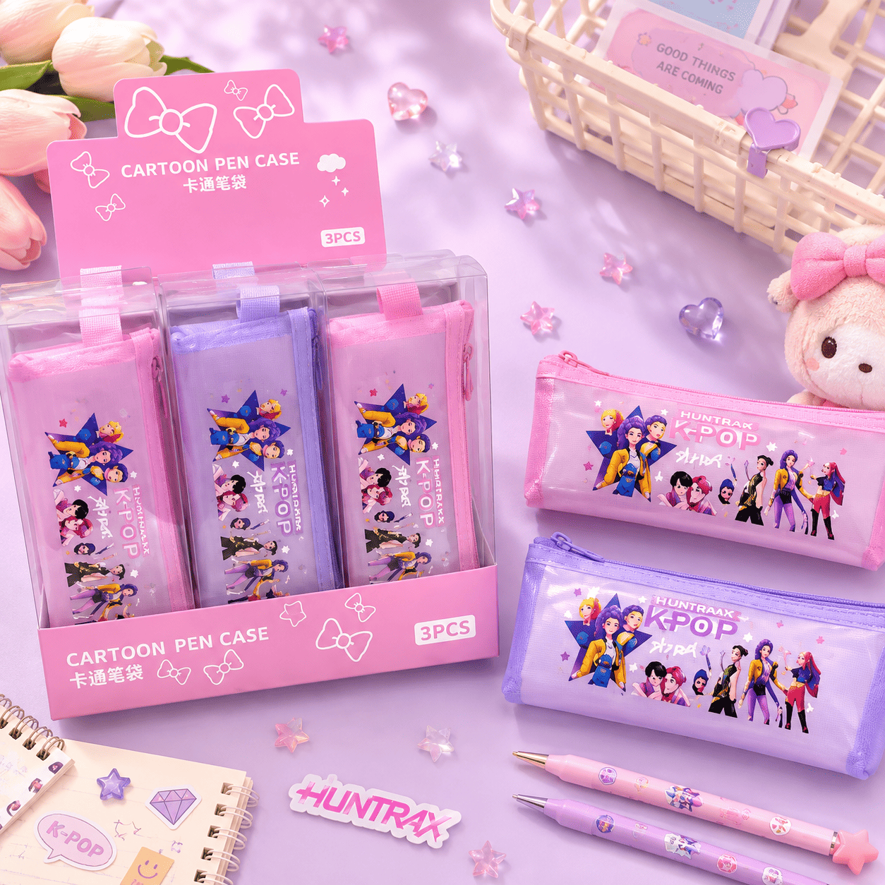 K-Pop Huntrix Pencil Pouch | Cute Transparent Zipper Pen Case for School & Office
