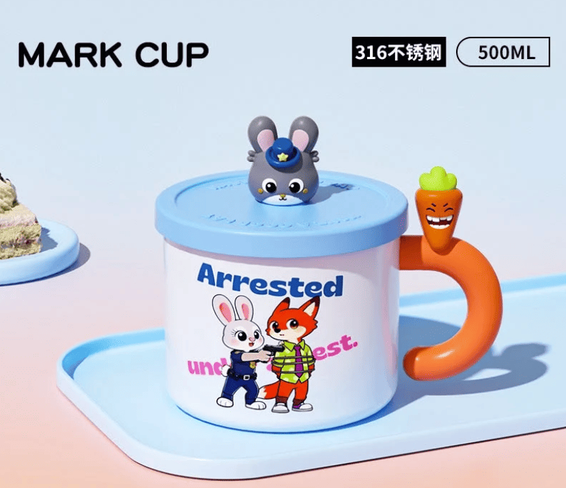 Zootopia Inspired 500ml Stainless Steel Insulated Mug with Lid | Cute Cartoon Coffee Cup for Hot & Cold Drinks