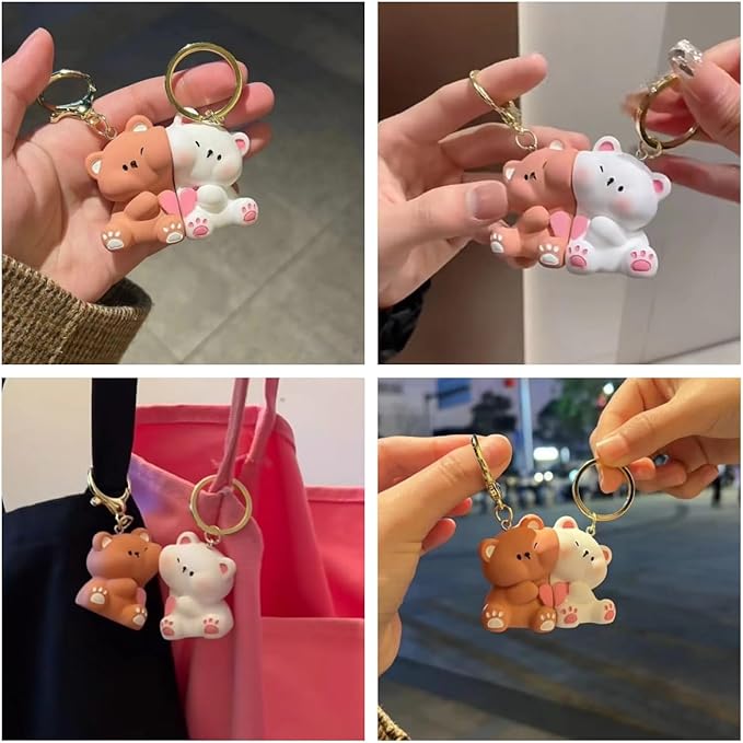 Cute Couple Dudu Bubu Teddy Bear Keychain – Adorable Matching Bear Keyring
