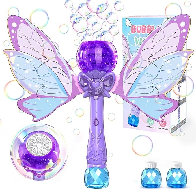 Butterfly Light Up Bubble Wand for Kids | LED Fairy Bubble Wand Toy with Wings