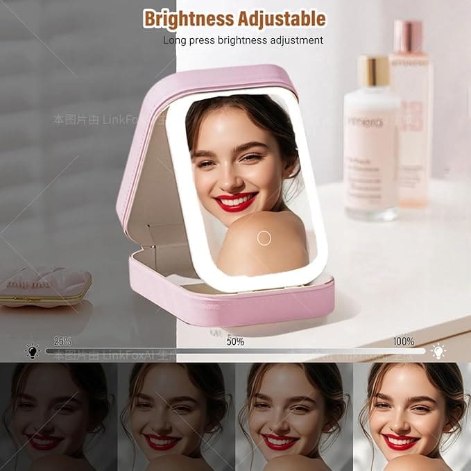 Portable Makeup Storage Box with LED Light Mirror – Travel Cosmetic Organizer with 3 Light Modes