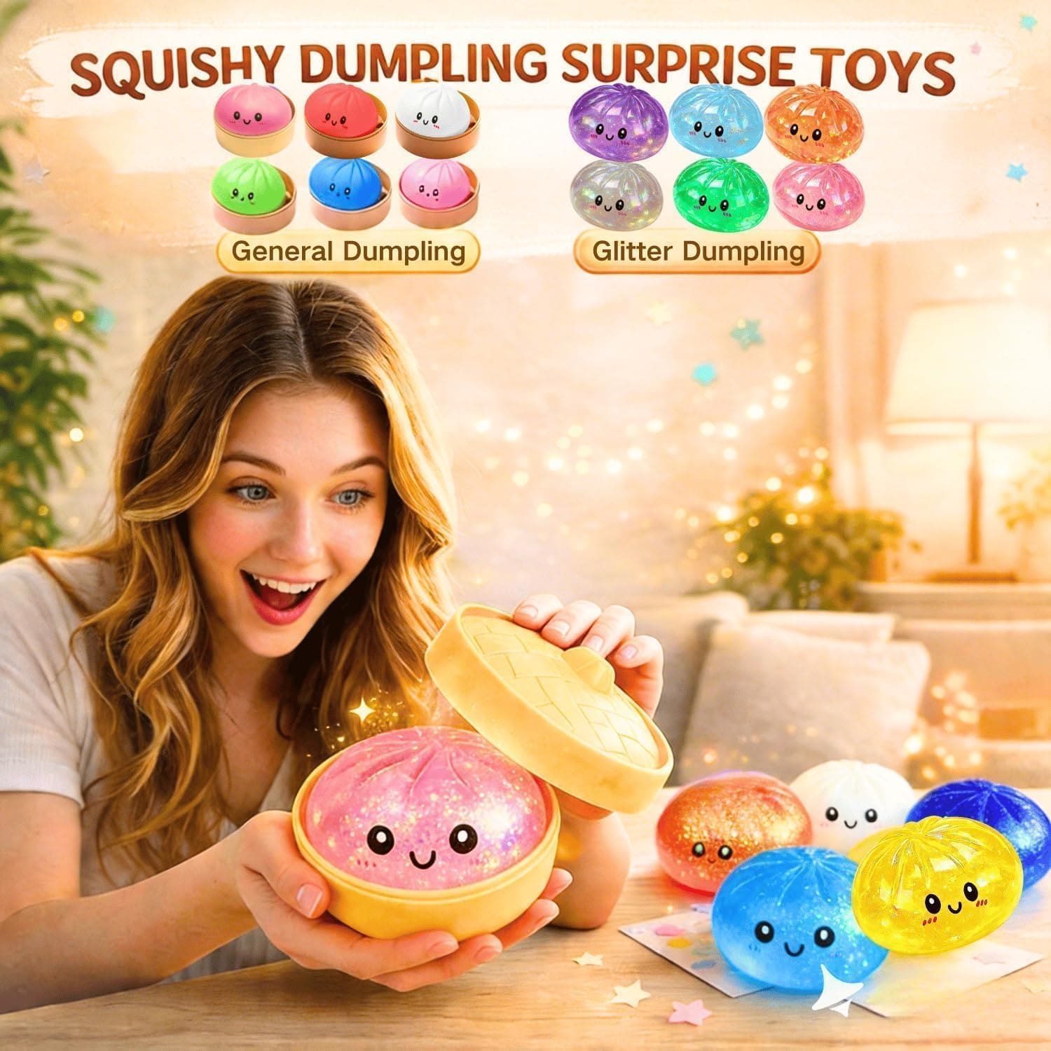Mystery Dumpling Glittery Squishy Stress Relief Toy for Kids & Adult (Random)