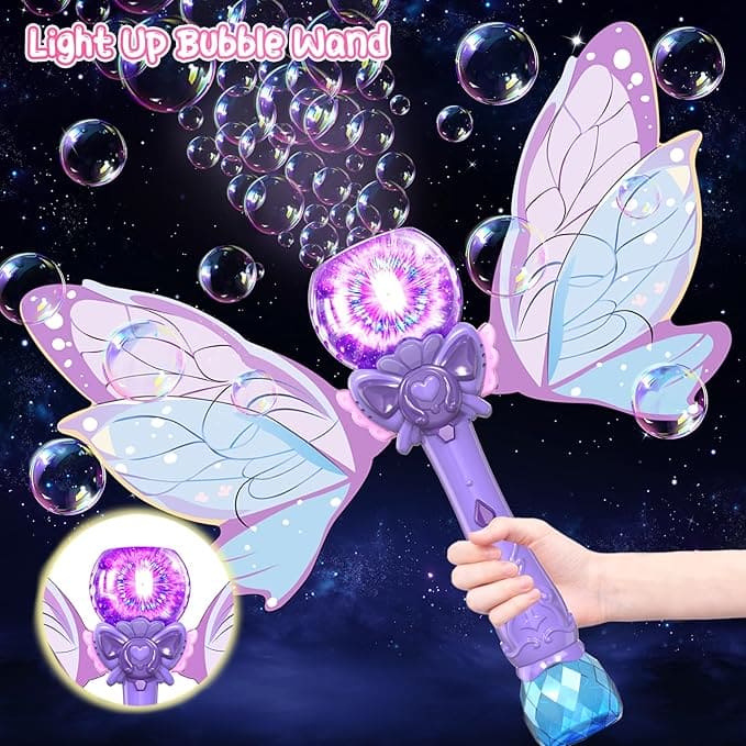 Butterfly Light Up Bubble Wand for Kids | LED Fairy Bubble Wand Toy with Wings