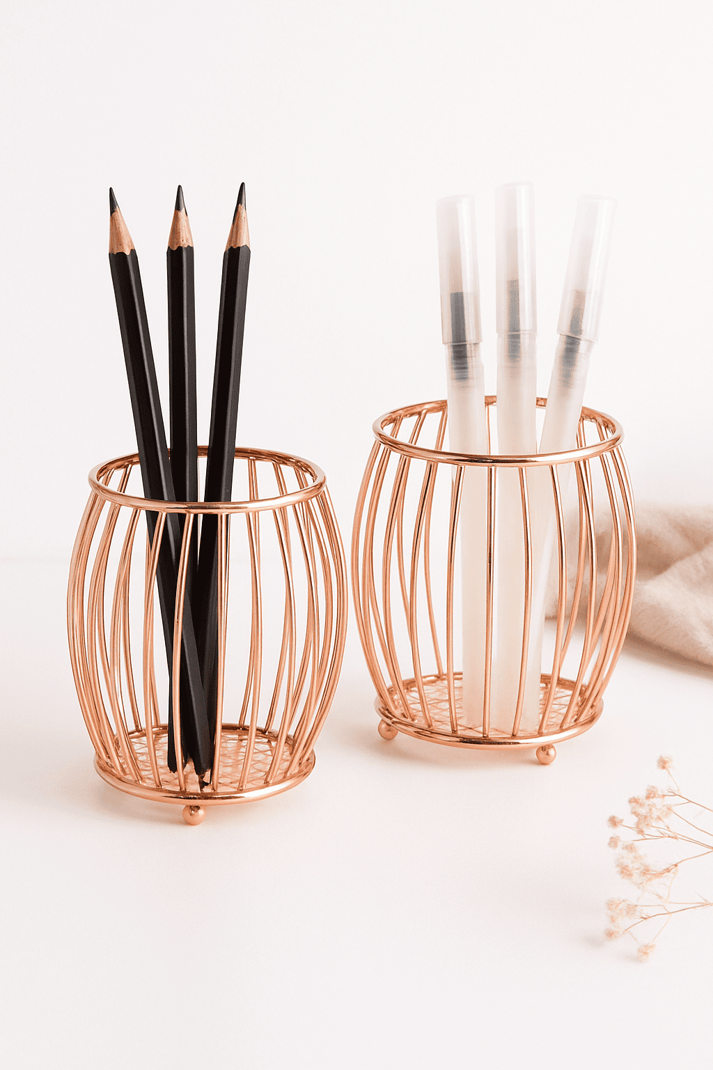 Premium Metallic Pen Stand – Available in Rose Gold & Gold | Aesthetic Desk Organizer