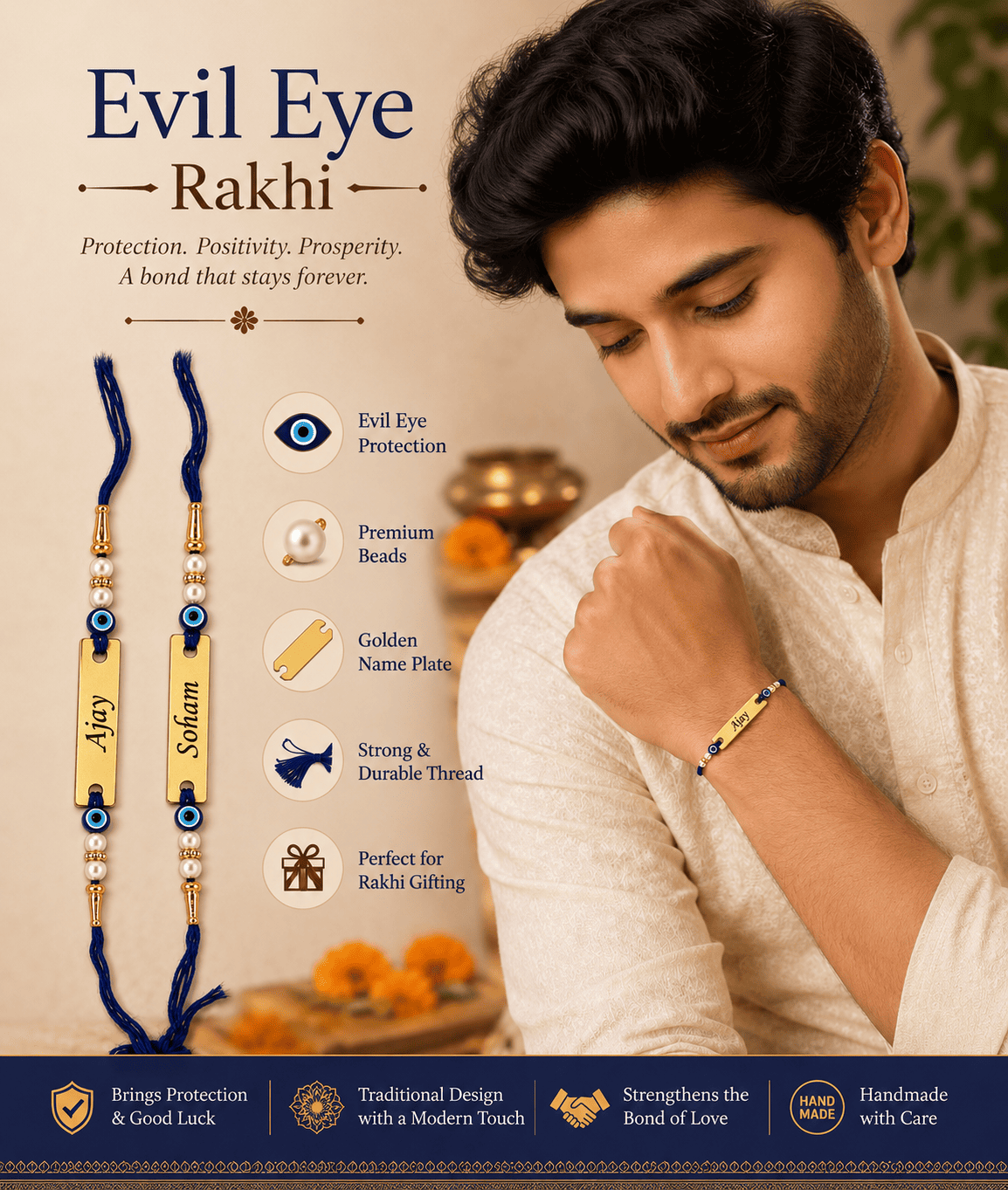 Personalized Evil Eye Name Rakhi ✨🧿
