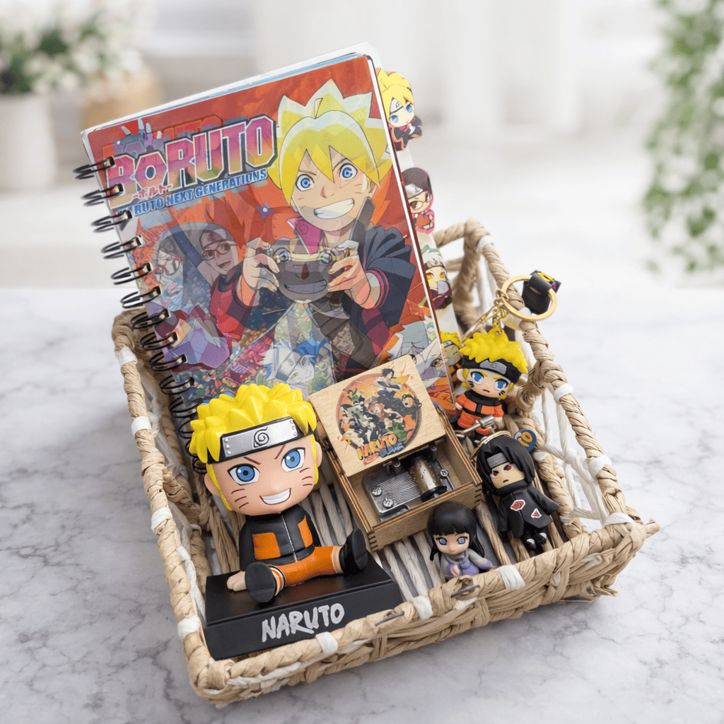 Naruto Merchandise Combo Set – Anime Notebook, Figurines, Music Box & Keychains Gift Set for Fans
