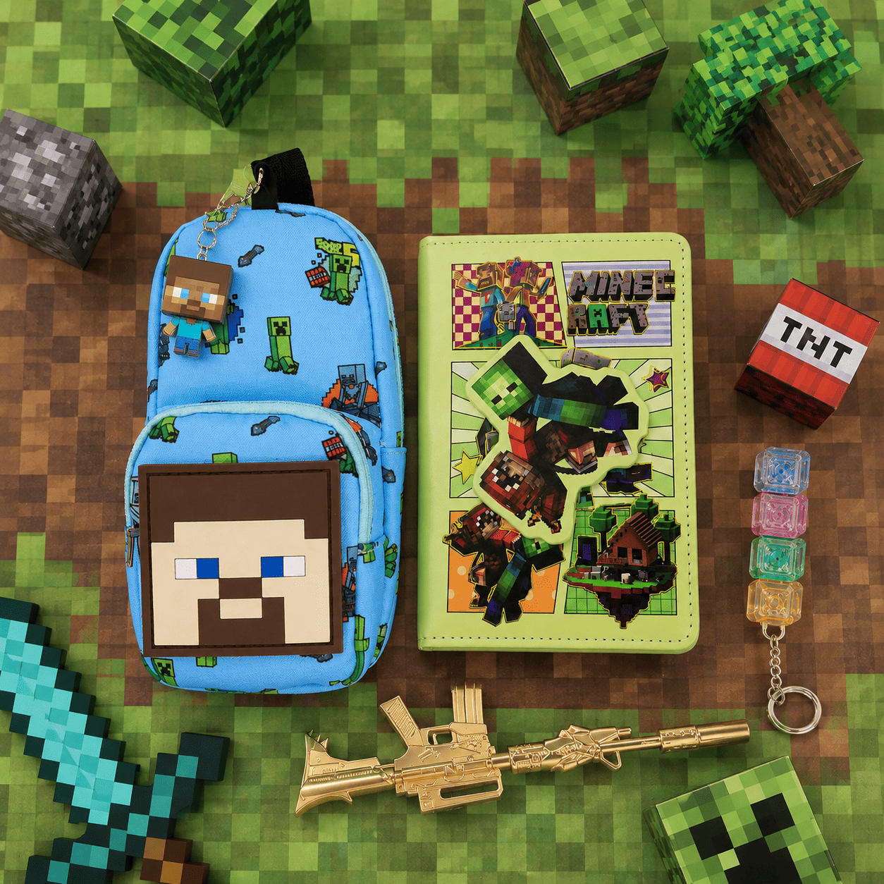 Minecraft Gift Set for Kids | Pouch, Notebook, Keychain & Toy Gun | Minecraft-Themed Gift Hamper