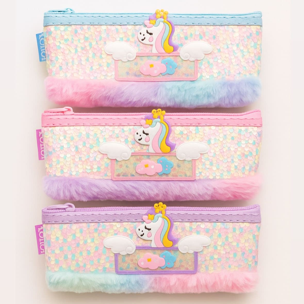 Unicorn Sequin Pencil Pouch with Soft Fur