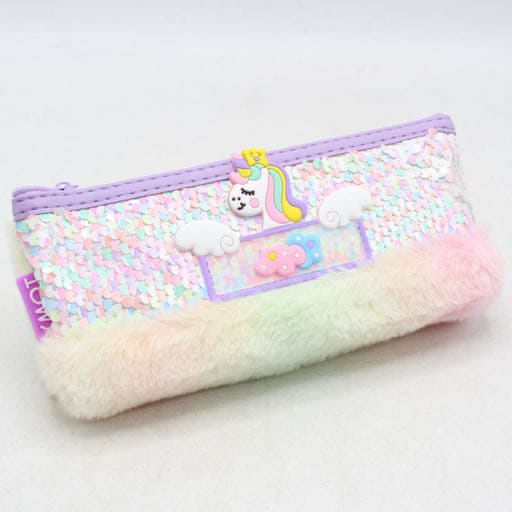 Unicorn Sequin Pencil Pouch with Soft Fur