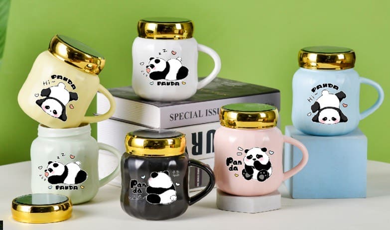 Cute Panda Ceramic Mug with Lid – Adorable Coffee & Tea Cup