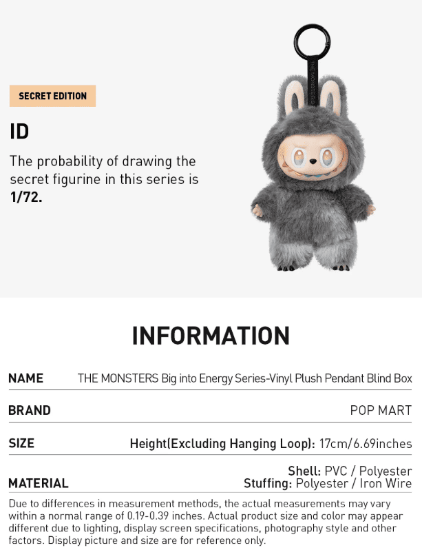 Pop Mart Labubu The Monsters Big into Energy Series Vinyl Plush Pendant Single Blind Box Pack of 1