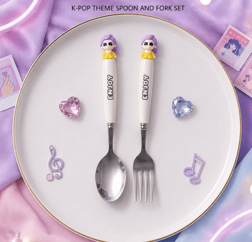 K-Pop Inspired Spoon & Fork Set – Cute Korean Stainless Steel Cutlery | 2 Piece Gift Se