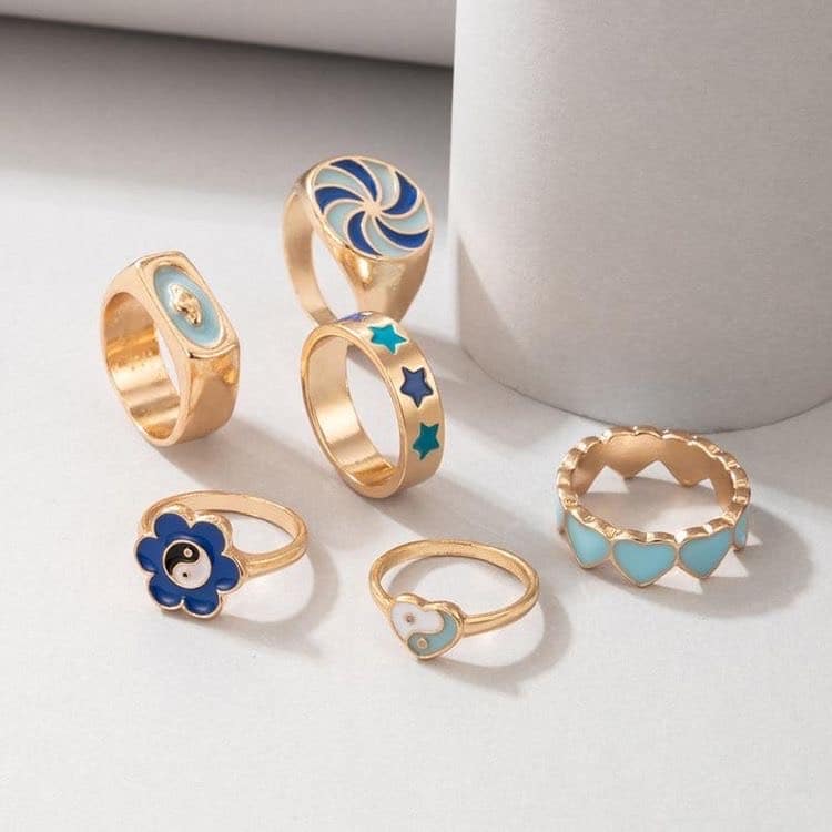 Aesthetic Ring Set-Blue