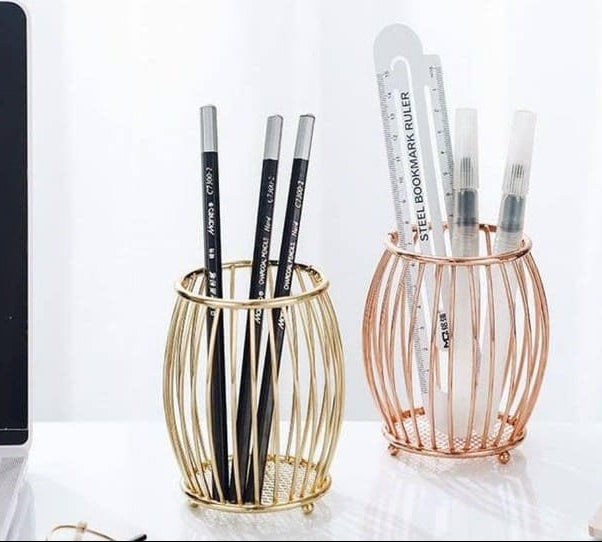 Premium Metallic Pen Stand – Available in Rose Gold & Gold | Aesthetic Desk Organizer