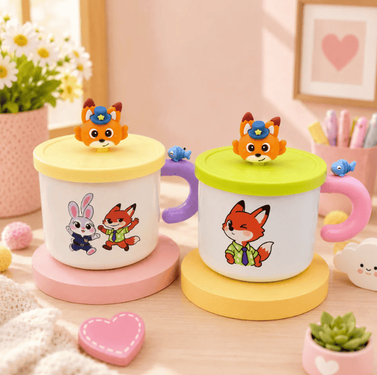 Zootopia Inspired 500ml Stainless Steel Insulated Mug with Lid | Cute Cartoon Coffee Cup for Hot & Cold Drinks