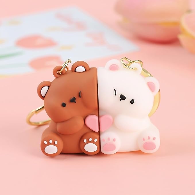 Cute Couple Dudu Bubu Teddy Bear Keychain – Adorable Matching Bear Keyring