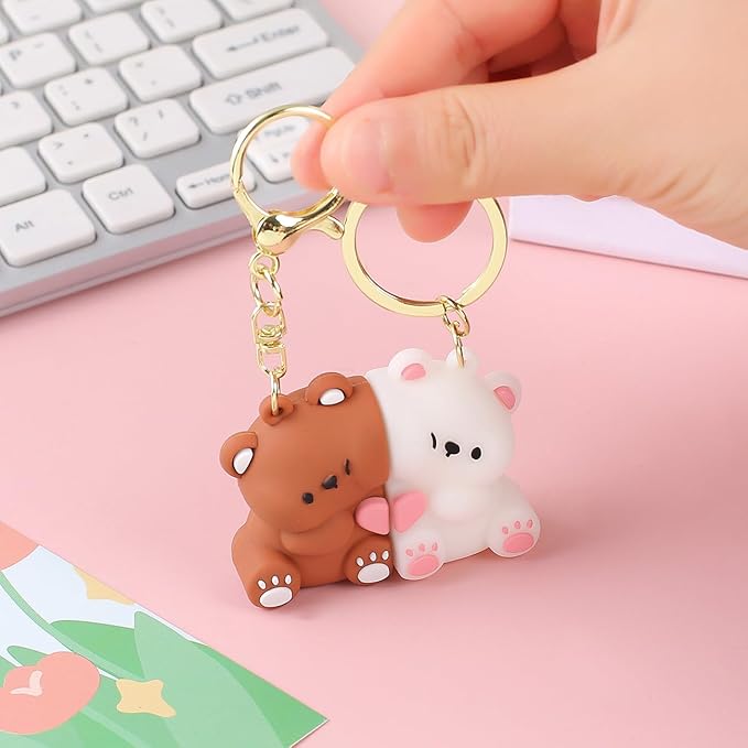 Cute Couple Dudu Bubu Teddy Bear Keychain – Adorable Matching Bear Keyring