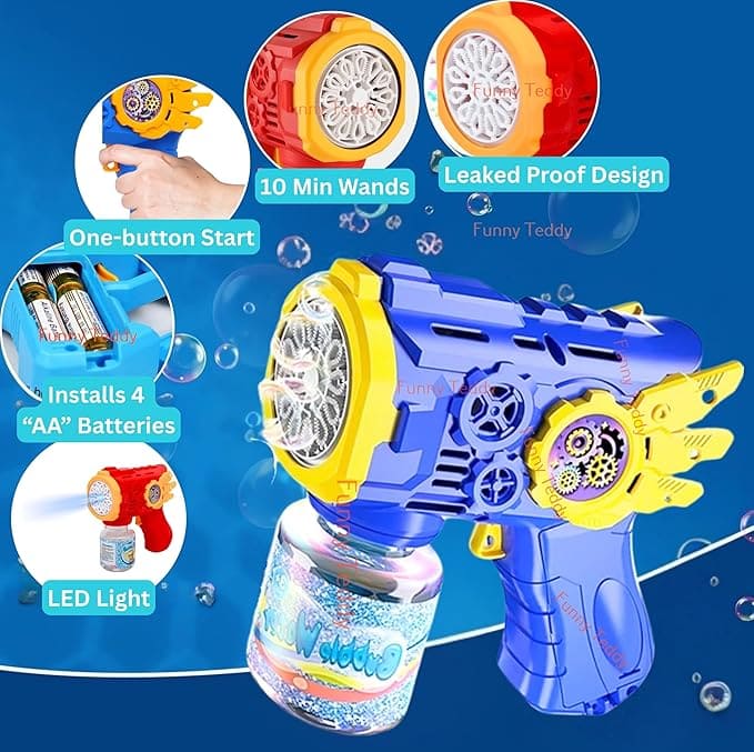 Automatic Bubble Gun Machine for Kids with Light & 100ml Bubble Solution