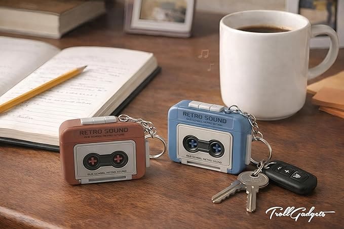 Retro Sound Recorder Keychain – Vintage Music Recorder Style Mini Keyring
