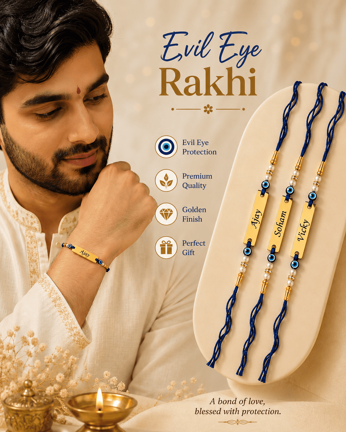 Personalized Evil Eye Name Rakhi ✨🧿