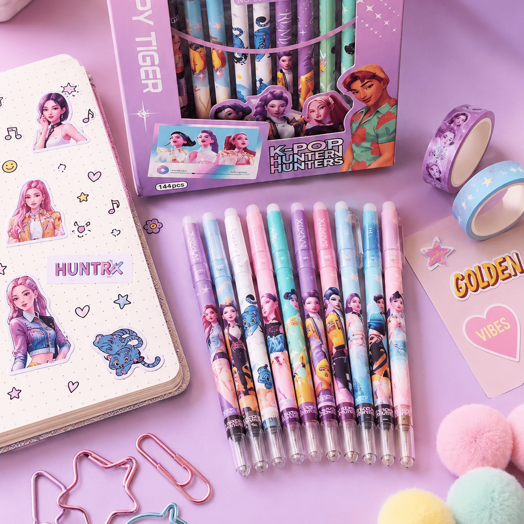 K-Pop Hunters Erasable Pens Set – 12 Pcs Cute K-Pop Gel Pens, 0.5mm Refillable Erasable Writing Pens for School, College & Stationery Lovers
