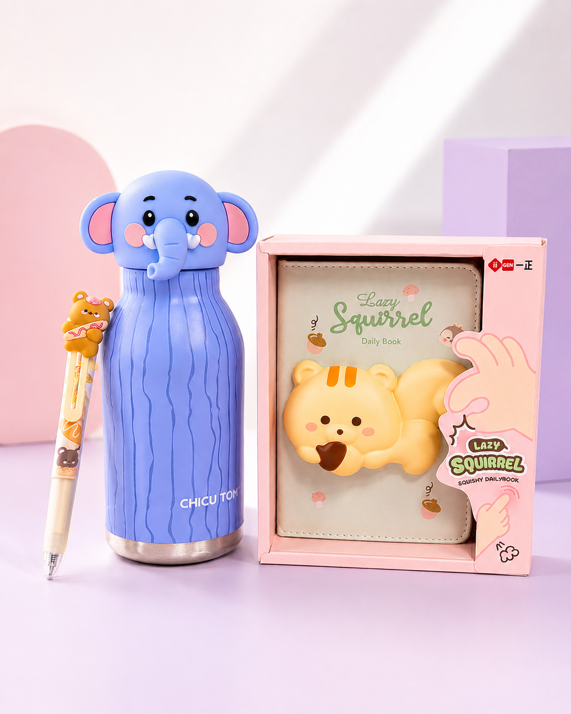 Mystery Animal Character Gift Box – Cute Water Bottle, Notebook & Pen Set for Kids