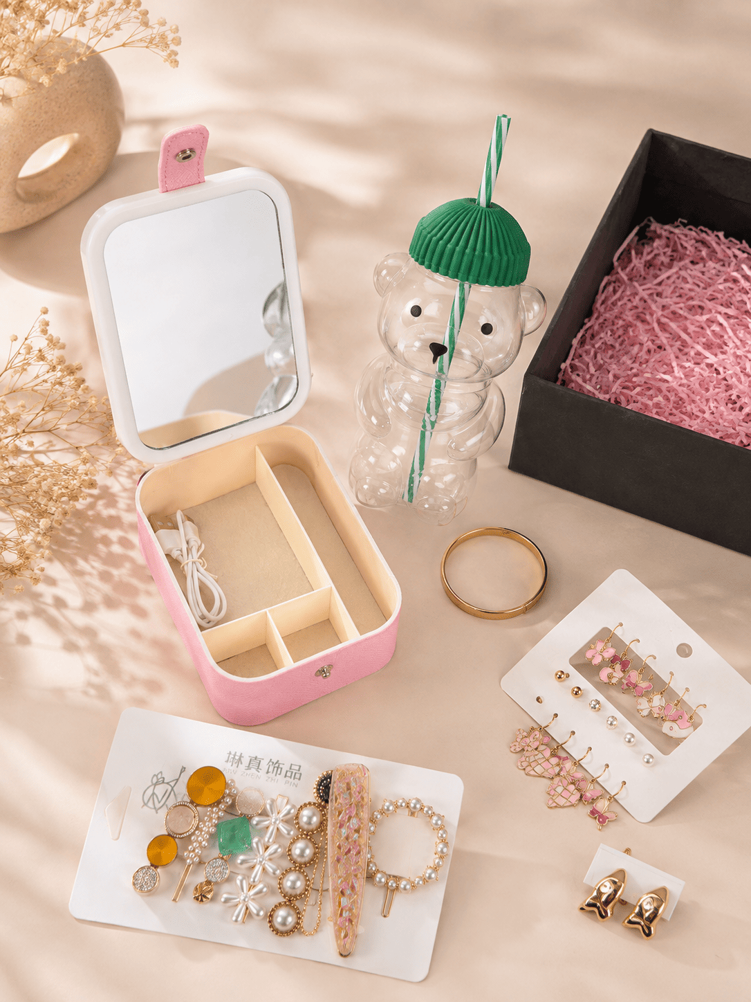 Aesthetic Rakhi Gift Box for Sister – Cute Accessories & Bear Sipper Set