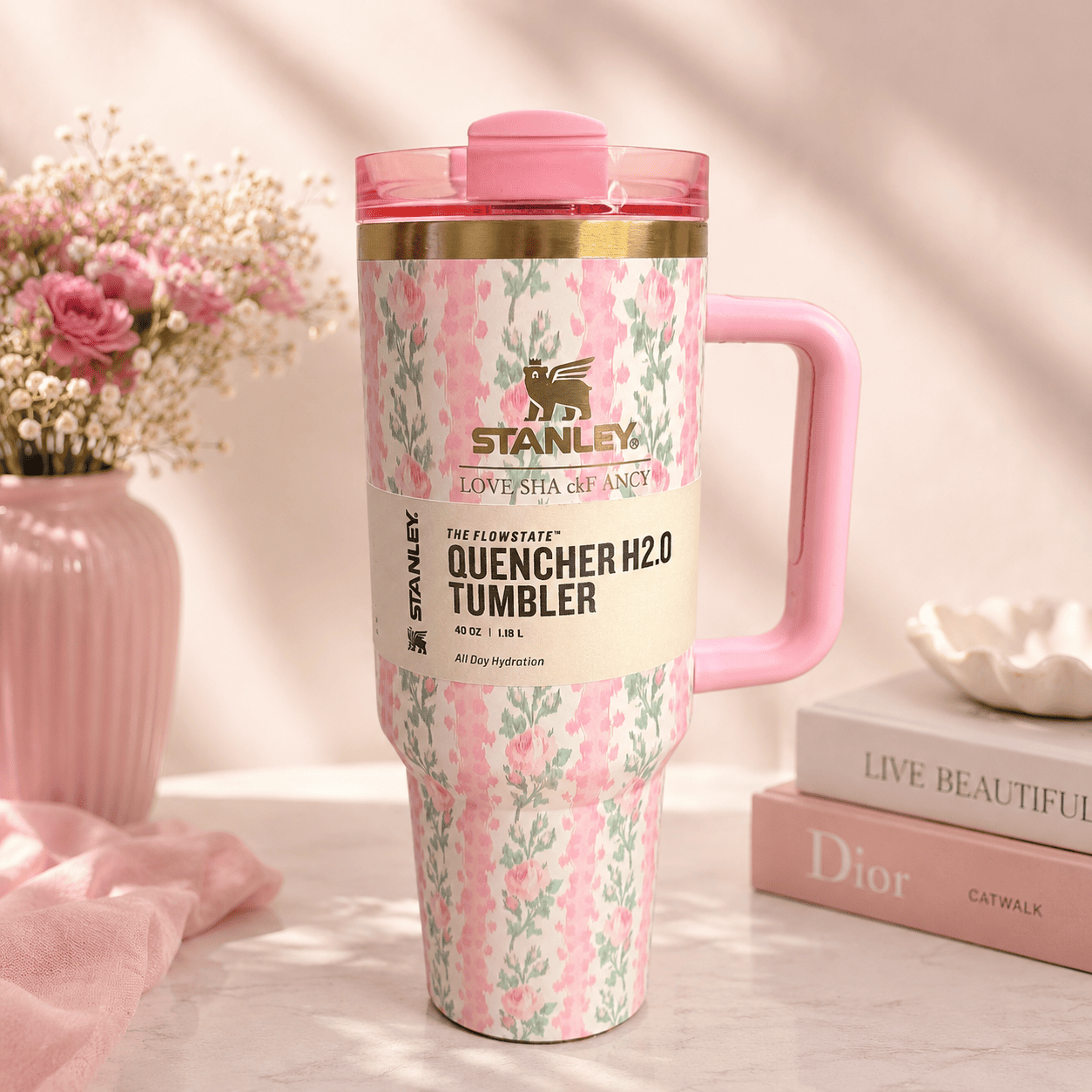 Floral Stanley 40 Oz-Pink
