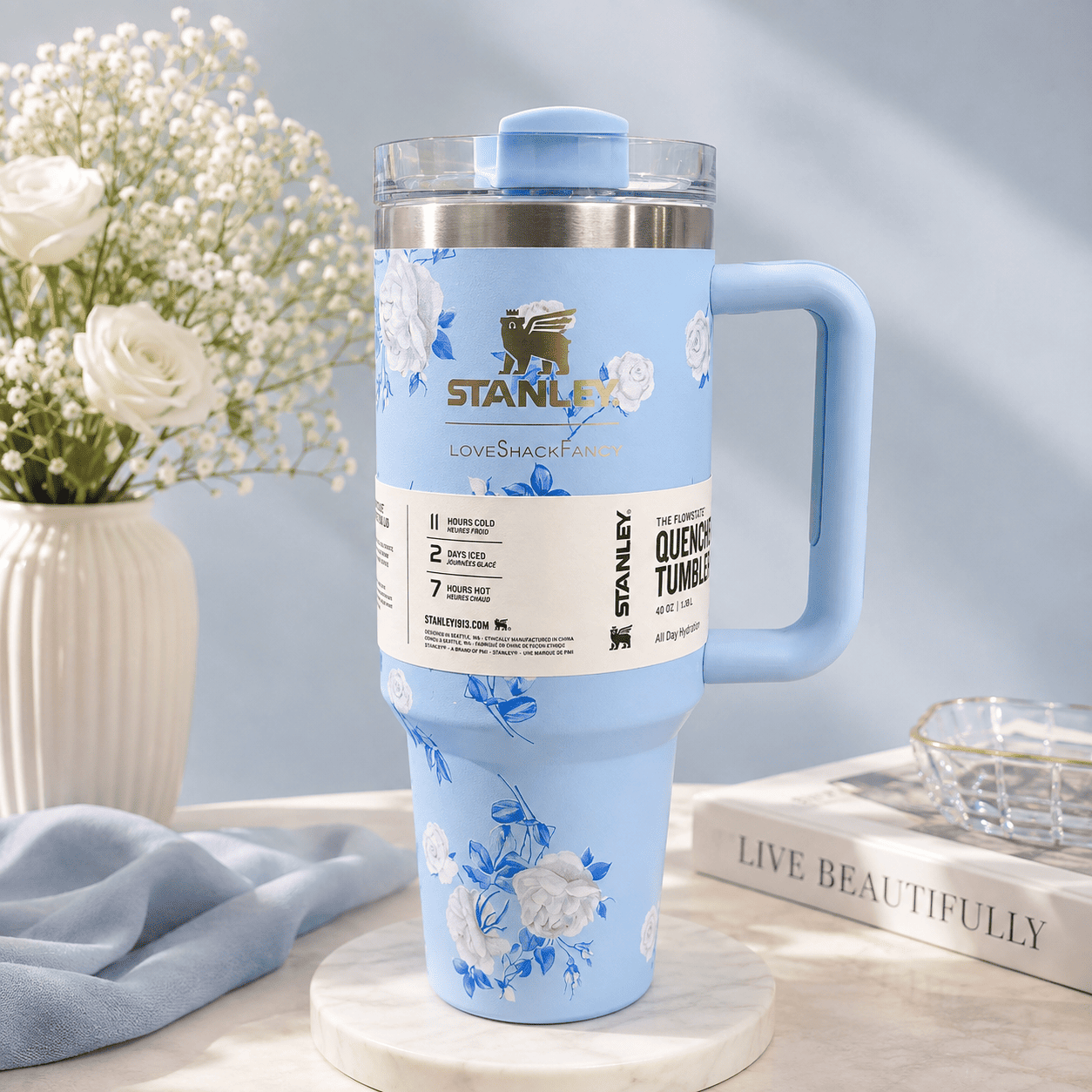 Floral Stanley 40 Oz-Blue