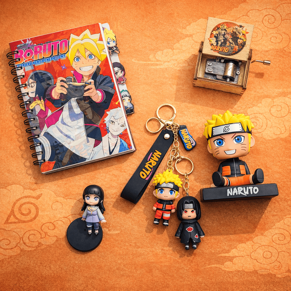 Naruto Merchandise Combo Set – Anime Notebook, Figurines, Music Box & Keychains Gift Set for Fans