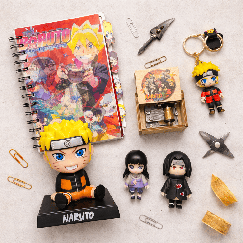 Naruto Merchandise Combo Set – Anime Notebook, Figurines, Music Box & Keychains Gift Set for Fans