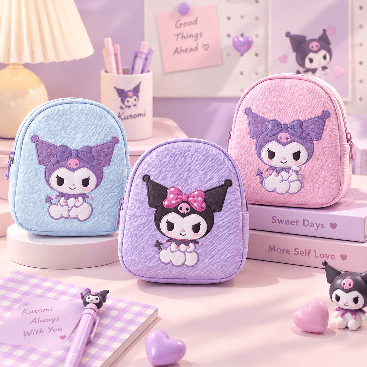 Cute Kuromi Backpack for Kids | Kawaii Pastel Shoulder Bag | Backpack for School & Travel