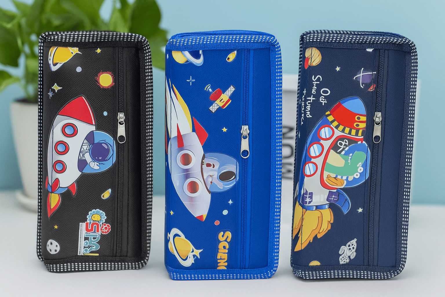 Kids Space Theme Pencil Case | Double Zipper Astronaut Pencil Pouch for School