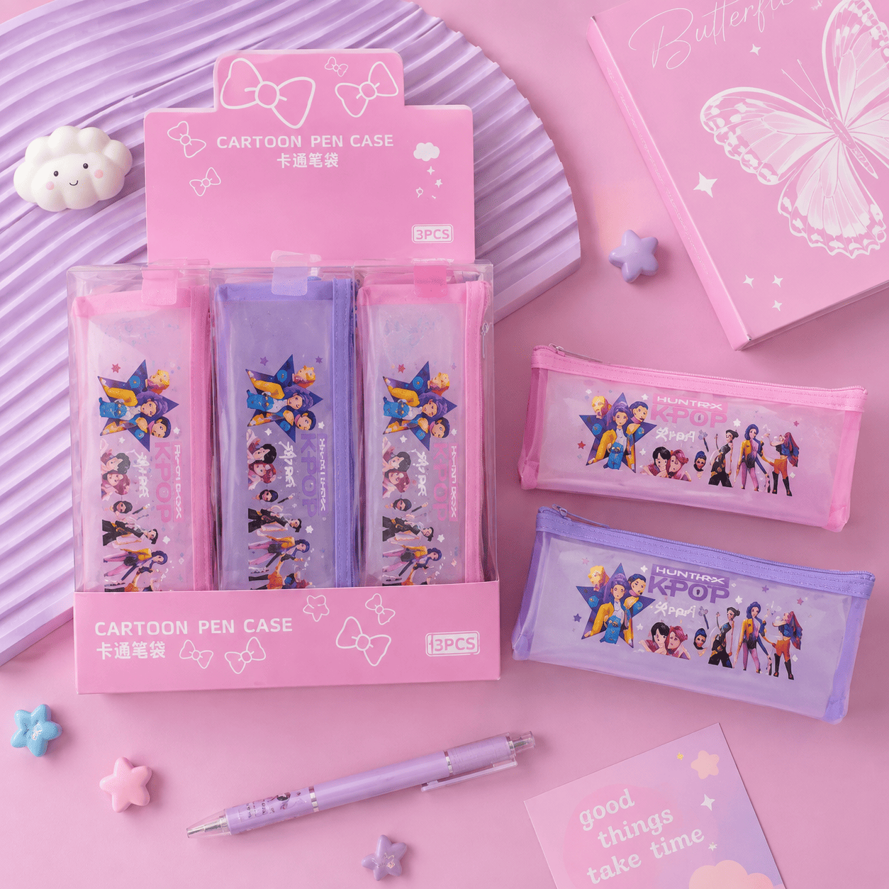 K-Pop Huntrix Pencil Pouch | Cute Transparent Zipper Pen Case for School & Office