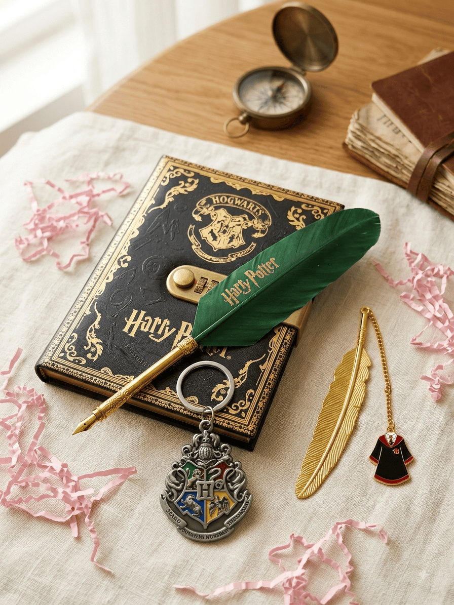 Official Harry Potter Gift Set – Hogwarts Lock Journal, Feather Pen, Keychain & Bookmark Box