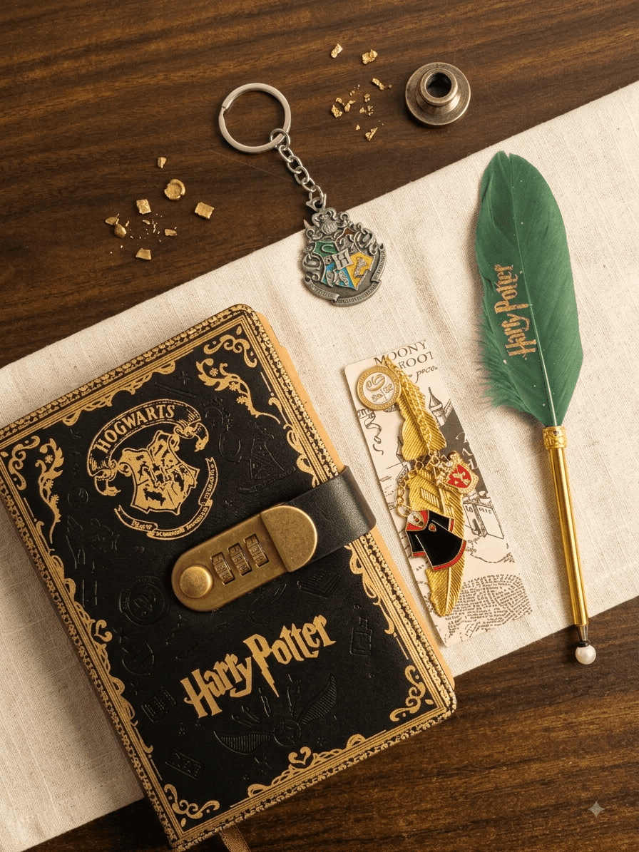 Official Harry Potter Gift Set – Hogwarts Lock Journal, Feather Pen, Keychain & Bookmark Box