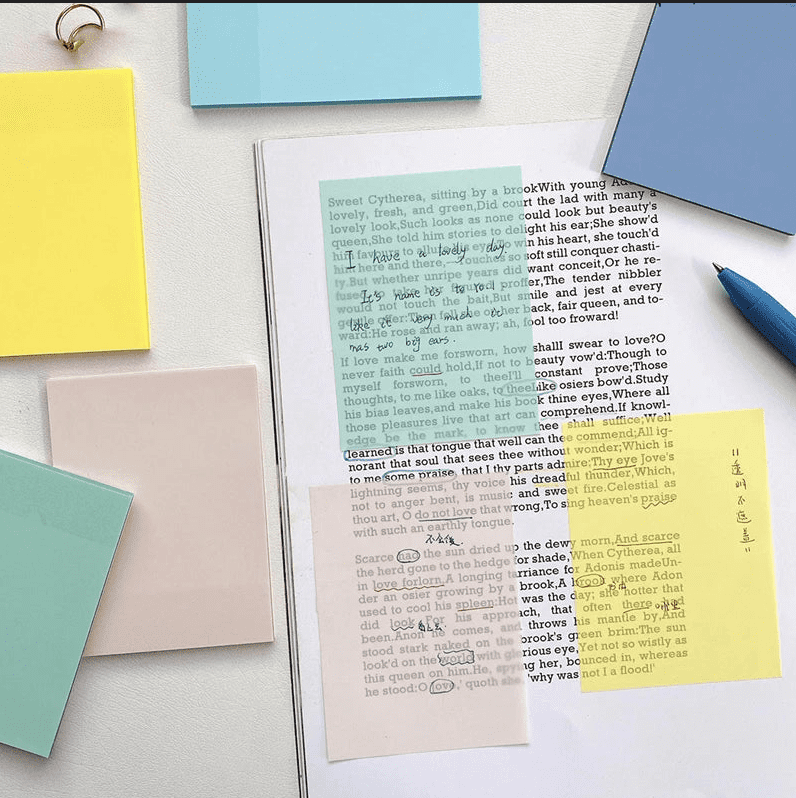 Colored Transparent Sticky Notes