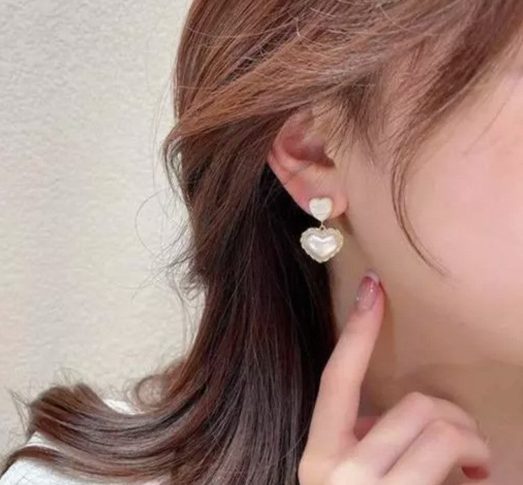 Korean Style Pearl Heart Earrings