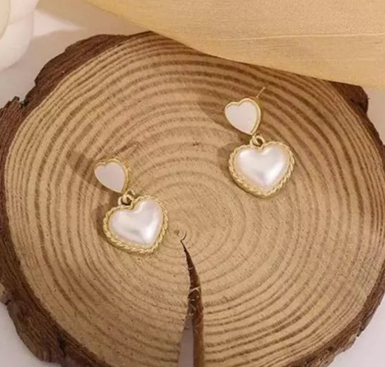 Korean Style Pearl Heart Earrings