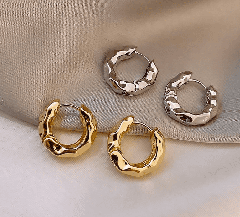 Stainless Steel Hammered Hoop Earrings