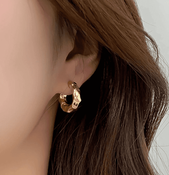 Stainless Steel Hammered Hoop Earrings