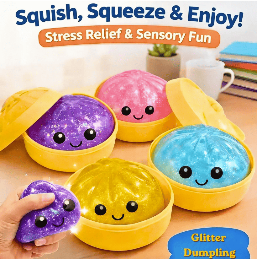 Mystery Dumpling Glittery Squishy Stress Relief Toy for Kids & Adult (Random)