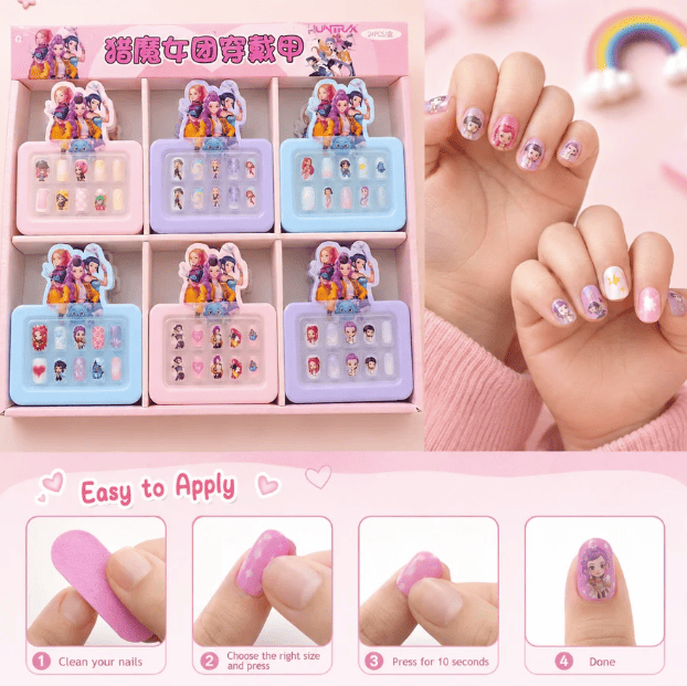 K-Pop Kids Press-On Nails – Cute Korean Style False Nail Set (10 Pieces)