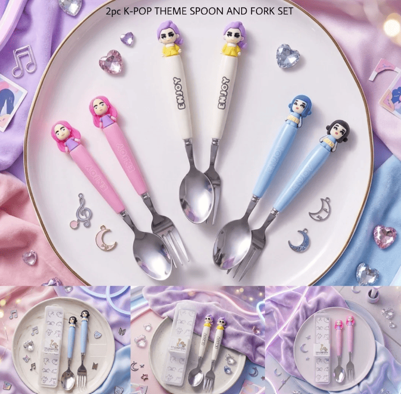 K-Pop Inspired Spoon & Fork Set – Cute Korean Stainless Steel Cutlery | 2 Piece Gift Se