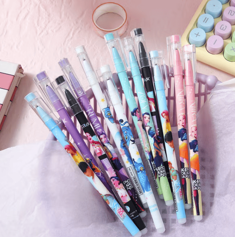 K-Pop Hunters Erasable Pens Set – 12 Pcs Cute K-Pop Gel Pens, 0.5mm Refillable Erasable Writing Pens for School, College & Stationery Lovers