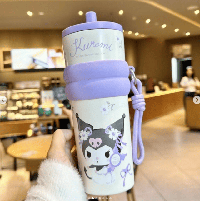 Cute Sanrio Stainless Steel Water Bottle with Straw | Hello Kitty, Kuromi & Cinnamoroll Sipper Bottle with Handle | Kids Water Bottle