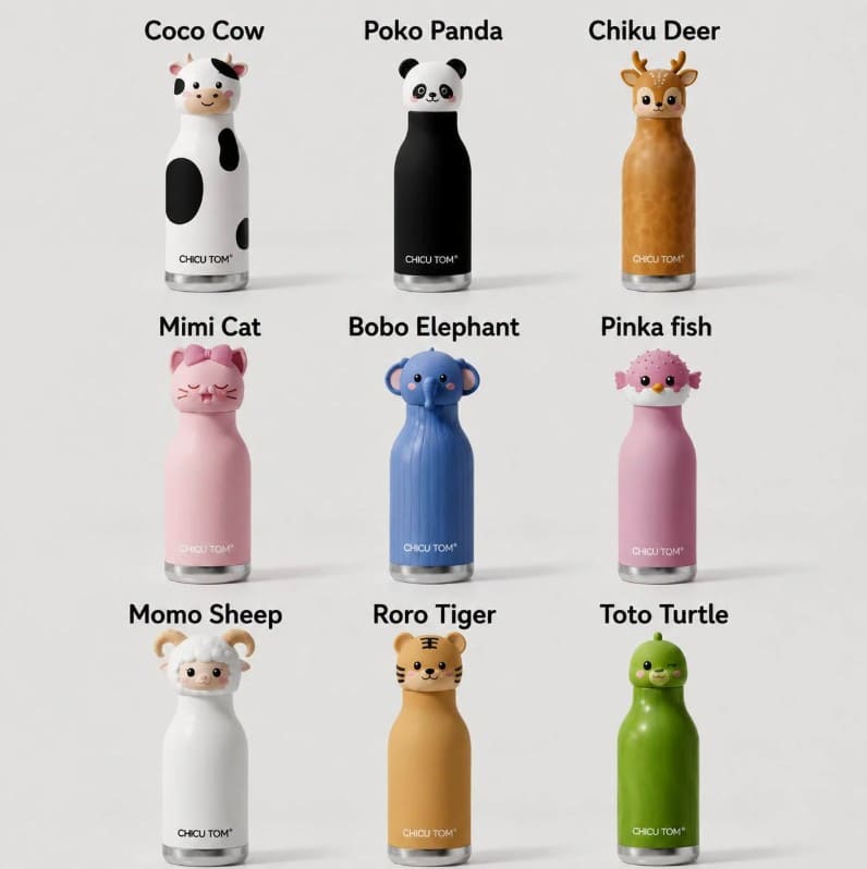 Cute Animal Stainless Steel Water Bottle – Insulated Kids Bottle