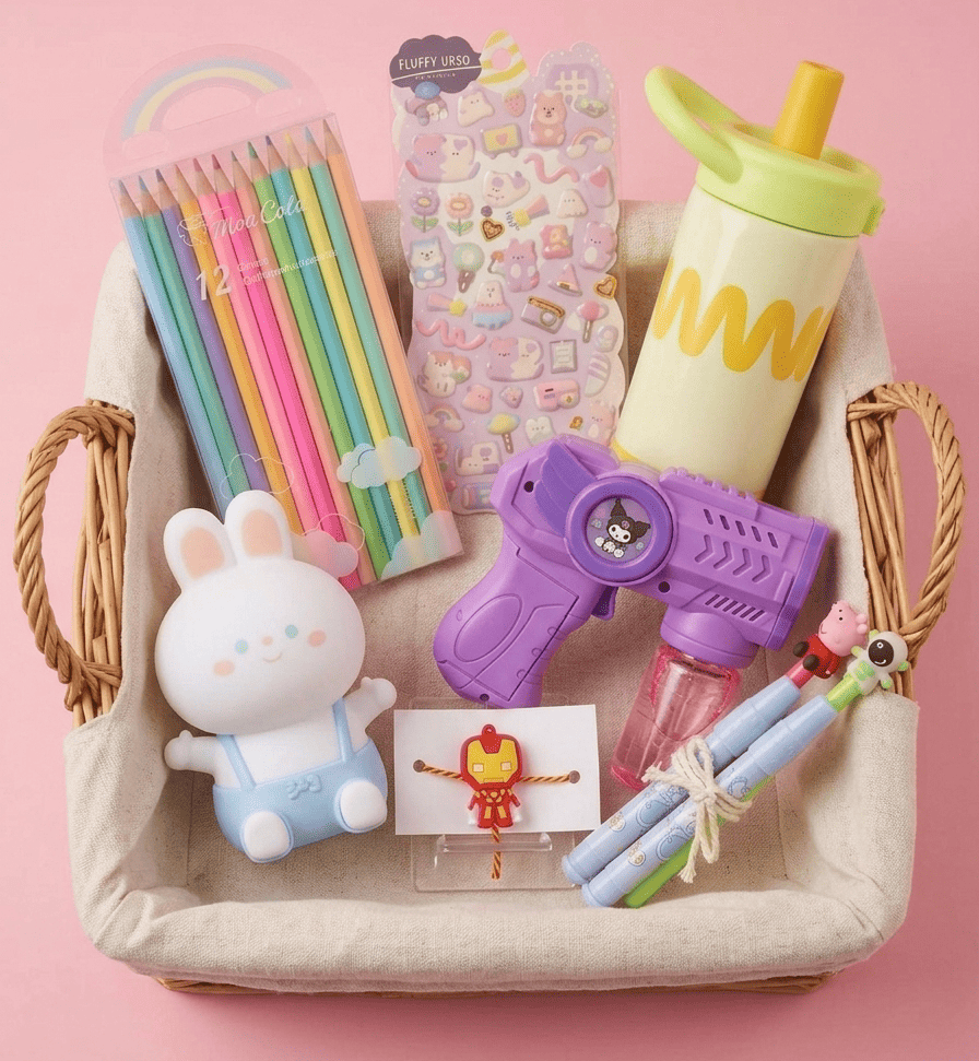 Premium Kids Rakhi Gift Hamper - Stationery & Toy Gift Basket