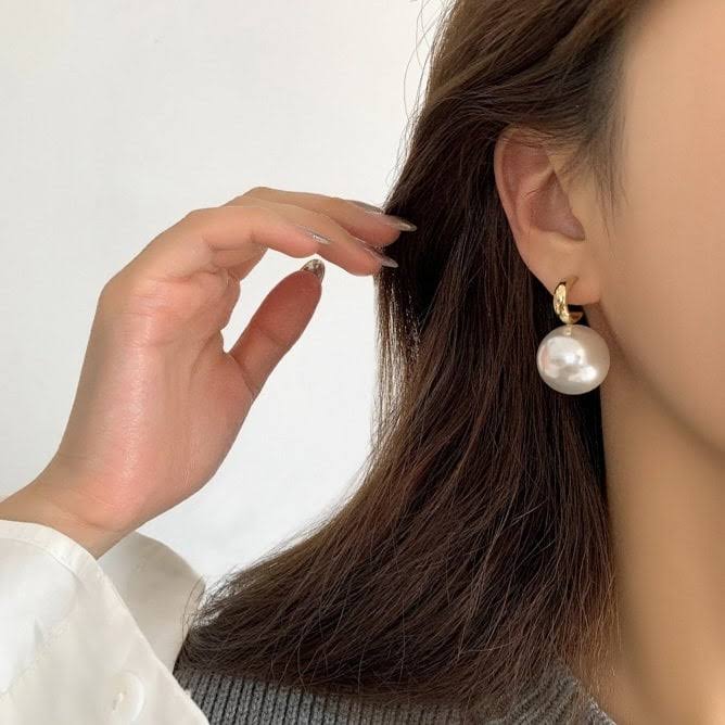 Korean Big Pearl Drop Earrings