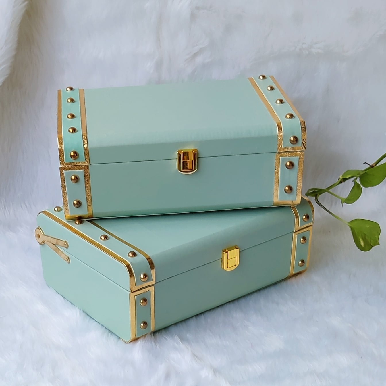 Pastel Green LEATHER TRUNK